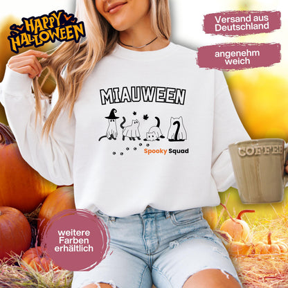 Hochwertiges Halloween Outfit für Damen und Herren – gemütlicher Halloween Pullover und Halloween Sweatshirt, ideal als Halloween Outfit Damen, Halloween Outfit Herren oder Halloween Outfit Frauen. Angesagte Halloween Sweaters und Halloween Pullis für Herbst und Party. Sweatshirts Halloween in verschiedenen Farben, auch als Kürbis Pullover Damen erhältlich. Bequemes Halloween Sweatshirt Damen und Herren – perfektes Halloween Outfit Männer. Katzenpullover Miauween Halloween Katzen Katzenliebhaber