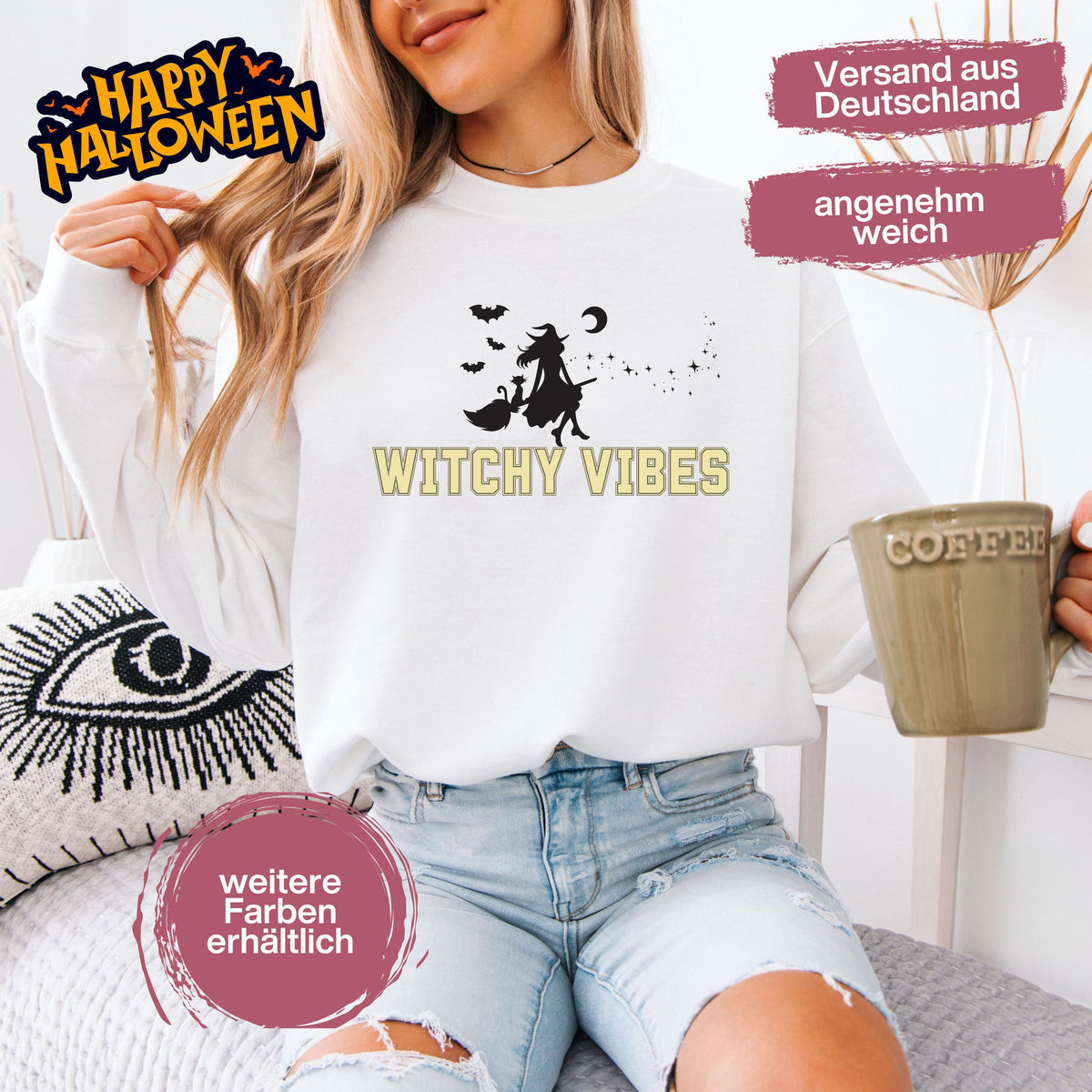 Hochwertiges Halloween Outfit für Damen und Herren – gemütlicher Halloween Pullover und Halloween Sweatshirt, ideal als Halloween Outfit Damen, Halloween Outfit Herren oder Halloween Outfit Frauen. Angesagte Halloween Sweaters und Halloween Pullis für Herbst und Party. Sweatshirts Halloween in verschiedenen Farben, auch als Kürbis Pullover Damen erhältlich. Bequemes Halloween Sweatshirt Damen und Herren – perfektes Halloween Outfit Männer. Halloween Hexe Witchy Vibes