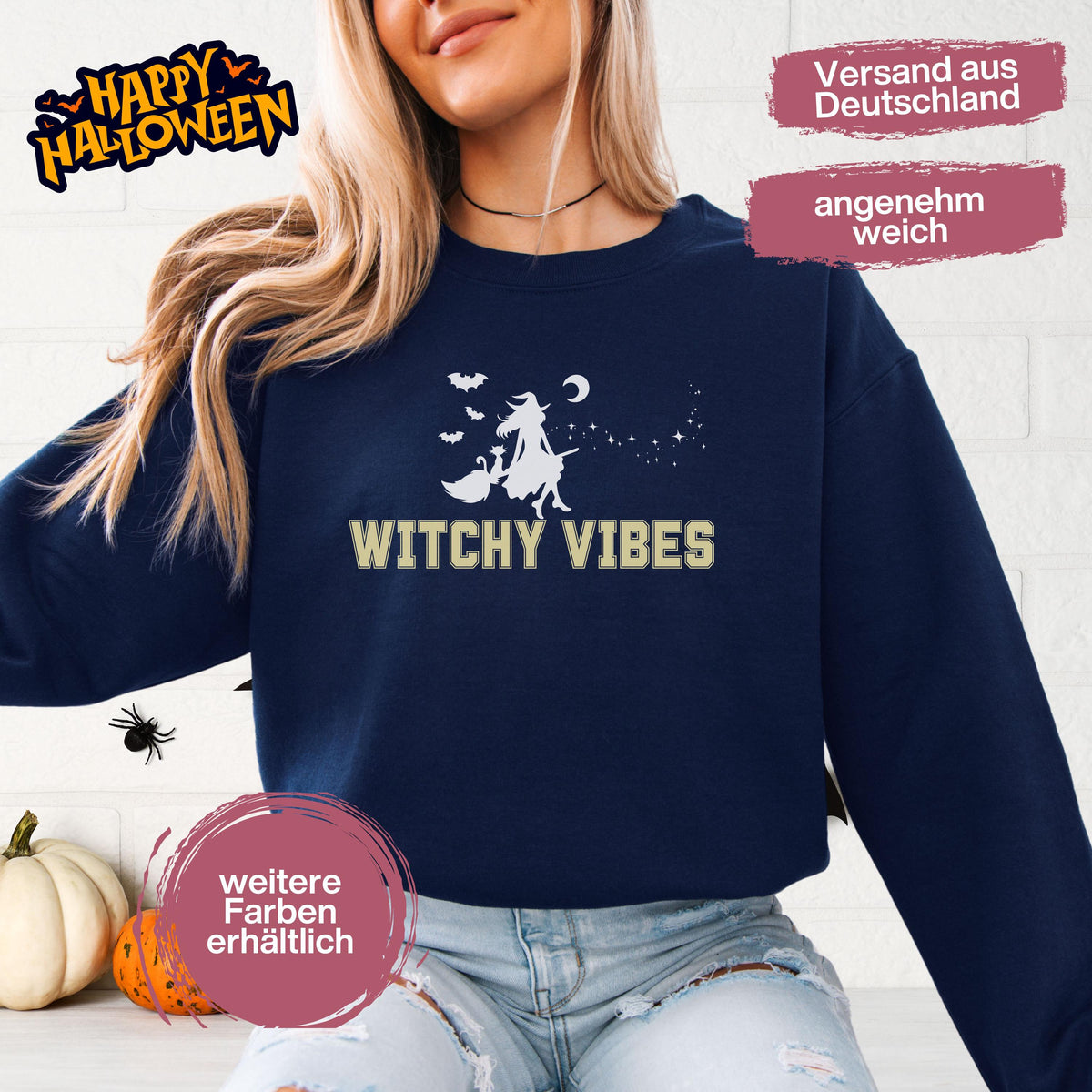 Hochwertiges Halloween Outfit für Damen und Herren – gemütlicher Halloween Pullover und Halloween Sweatshirt, ideal als Halloween Outfit Damen, Halloween Outfit Herren oder Halloween Outfit Frauen. Angesagte Halloween Sweaters und Halloween Pullis für Herbst und Party. Sweatshirts Halloween in verschiedenen Farben, auch als Kürbis Pullover Damen erhältlich. Bequemes Halloween Sweatshirt Damen und Herren – perfektes Halloween Outfit Männer. Halloween Hexe Witchy Vibes