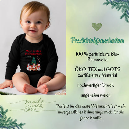Weicher Babybody Langarm mit Personalisierung – perfekt für das erste Weihnachtsfest. Der Body überzeugt durch seine hochwertige Verarbeitung, den angenehmen Tragekomfort und den liebevollen Aufdruck „Mein erstes Weihnachten“. Mit Namensdruck wird er zu einem persönlichen Erinnerungsstück und eignet sich wunderbar für Familienfotos, Feiern oder als Geschenkidee für Eltern, Paten und Großeltern.Ideal als Weihnachtsgeschenk für Eltern oder Großeltern, als Outfit für Fotoshootings