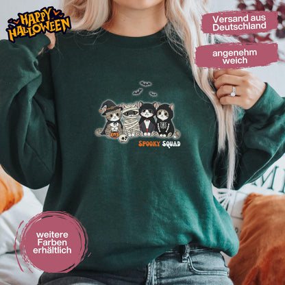 Hochwertiges Halloween Outfit für Damen und Herren – gemütlicher Halloween Pullover und Halloween Sweatshirt, ideal als Halloween Outfit Damen, Halloween Outfit Herren oder Halloween Outfit Frauen. Angesagte Halloween Sweaters und Halloween Pullis für Herbst und Party. Sweatshirts Halloween in verschiedenen Farben, auch als Kürbis Pullover Damen erhältlich. Bequemes Halloween Sweatshirt Damen und Herren – perfektes Halloween Outfit Männer. Halloween Pullover Katze Spooky Squad Katzenliebhaber