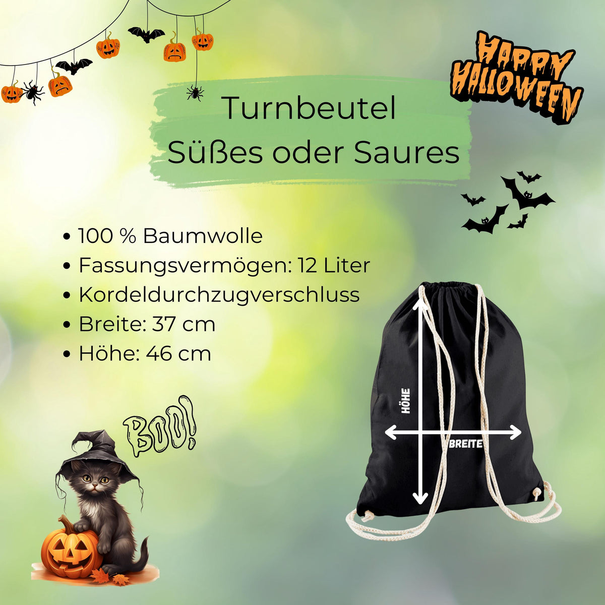 Süßes oder Saures Tasche Kinder | Halloween Beutel mit Namen | Personalisierter Turnbeutel für Süßigkeiten Halloween Beutel Jungen Mädchen