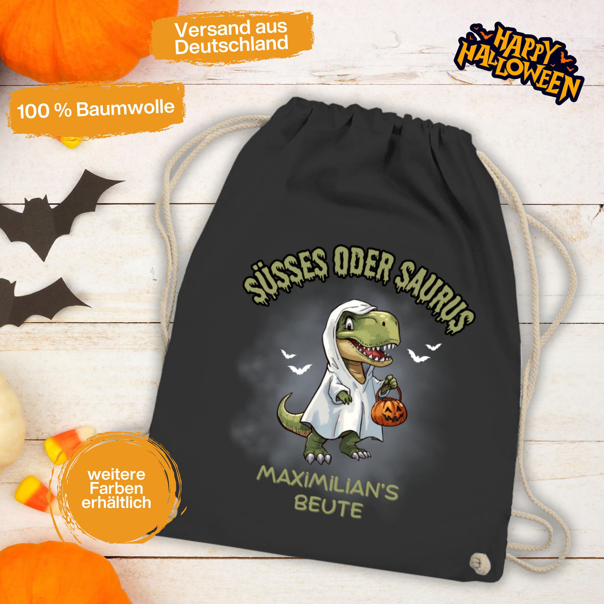 Halloween Tasche Kinder – personalisierter Turnbeutel für Süßes oder Saures. Perfekt als Halloween Stoffbeutel, Jutebeutel oder Sammelbeutel zum Trick or Treat. Nachhaltige Alternative zur Plastiktüte, robust, langlebig und wiederverwendbar. Ideal für Kinder zum Sammeln von Süßigkeiten, als Halloween Goodie Bag oder Partytasche. Personalisierbar mit Namen, dadurch einzigartig. Praktische Halloween Süßigkeiten Tasche für Kinderkostüm, Schule, Party und Süßigkeitenjagd.