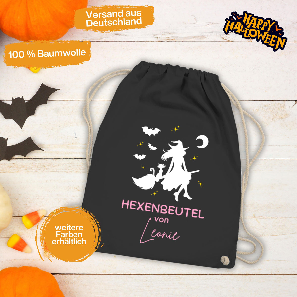 Halloween Tasche Kinder – personalisierter Turnbeutel für Süßes oder Saures. Perfekt als Halloween Stoffbeutel, Jutebeutel oder Sammelbeutel zum Trick or Treat. Nachhaltige Alternative zur Plastiktüte, robust, langlebig und wiederverwendbar. Ideal für Kinder zum Sammeln von Süßigkeiten, als Halloween Goodie Bag oder Partytasche. Personalisierbar mit Namen, dadurch einzigartig. Praktische Halloween Süßigkeiten Tasche für Kinderkostüm, Schule, Party und Süßigkeitenjagd.