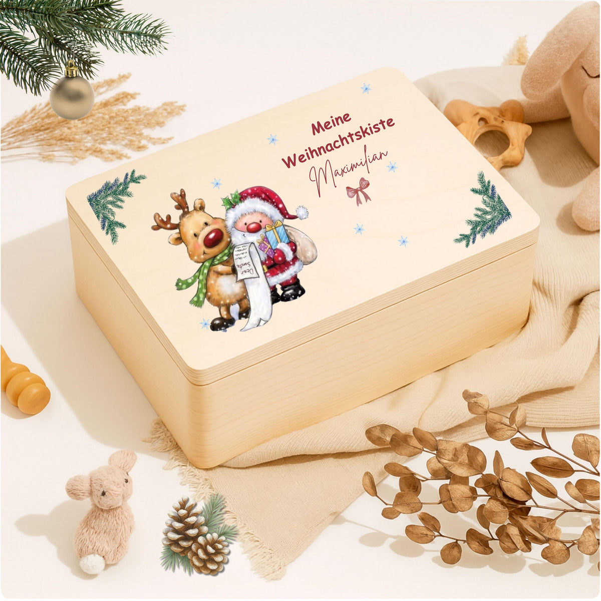 Personalisierte Adventskiste aus Holz mit Namen – hochwertige Weihnachtsbox als nachhaltige Geschenkverpackung, Aufbewahrungsbox oder DIY-Adventskalender zum Befüllen. Die Holzkiste Weihnachten bietet Platz für kleine Geschenke, Schokolade, Briefe oder Fotos und ist eine liebevolle Geschenkidee für Kinder, Familie oder Freunde. Hochwertig verarbeitet, wiederverwendbar und stilvoll – ein zeitloses, persönliches Weihnachtsgeschenk mit Erinnerungswert und festlichem Design.