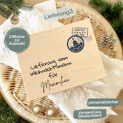 Personalisierte Lieferung-vom-Weihnachtsmann-Holzkiste aus hochwertigem Holz, ideal als Geschenkbox Weihnachten oder Adventskiste mit Namen. Perfekt zum Befüllen für Kinder, Eltern oder Freunde. Diese Weihnachtskiste mit Gravur „Lieferung vom Weihnachtsmann“ ist eine besondere Idee, um Geschenke stilvoll zu verpacken. Nachhaltige Holzkiste Weihnachten mit nostalgischem Design – ideal für Weihnachtsüberraschungen, Geschenke unter dem Baum oder als Dekoration in der Adventszeit.