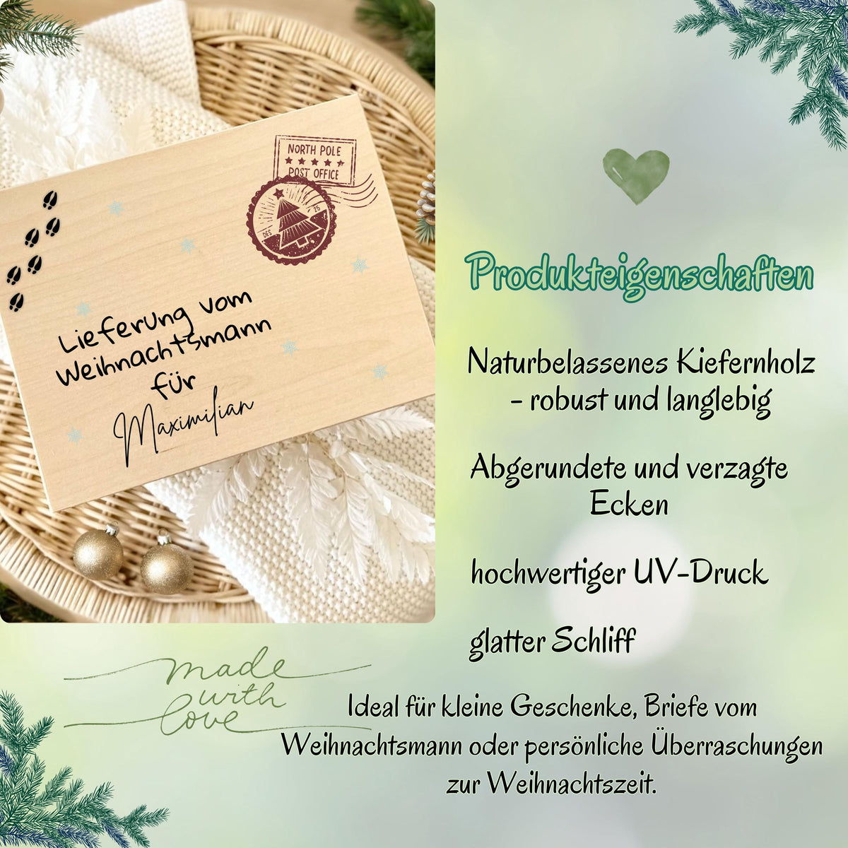 Personalisierte Lieferung-vom-Weihnachtsmann-Holzkiste aus hochwertigem Holz, ideal als Geschenkbox Weihnachten oder Adventskiste mit Namen. Perfekt zum Befüllen für Kinder, Eltern oder Freunde. Diese Weihnachtskiste mit Gravur „Lieferung vom Weihnachtsmann“ ist eine besondere Idee, um Geschenke stilvoll zu verpacken. Nachhaltige Holzkiste Weihnachten mit nostalgischem Design – ideal für Weihnachtsüberraschungen, Geschenke unter dem Baum oder als Dekoration in der Adventszeit.
