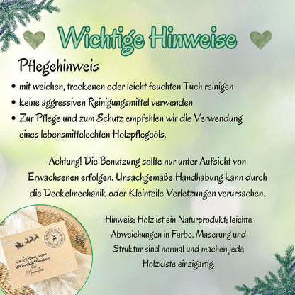 Personalisierte Lieferung-vom-Weihnachtsmann-Holzkiste aus hochwertigem Holz, ideal als Geschenkbox Weihnachten oder Adventskiste mit Namen. Perfekt zum Befüllen für Kinder, Eltern oder Freunde. Diese Weihnachtskiste mit Gravur „Lieferung vom Weihnachtsmann“ ist eine besondere Idee, um Geschenke stilvoll zu verpacken. Nachhaltige Holzkiste Weihnachten mit nostalgischem Design – ideal für Weihnachtsüberraschungen, Geschenke unter dem Baum oder als Dekoration in der Adventszeit.