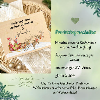 Lieferung vom Weihnachtsmann – Weihnachtskiste Holz personalisiert mit Namen, ideal als Geschenkverpackung Weihnachten oder Adventskiste. Diese dekorative Holzkiste sorgt für leuchtende Augen bei Groß und Klein. Nachhaltig, langlebig und liebevoll gestaltet – perfekt für Weihnachtsgeschenke, Wichtelüberraschungen oder persönliche Botschaften vom Weihnachtsmann. Edles Design mit Gravur und rustikalem Charme, passend zu jeder Weihnachtsdekoration. Adventskiste Geschenkbox Weihnachten Adventskiste