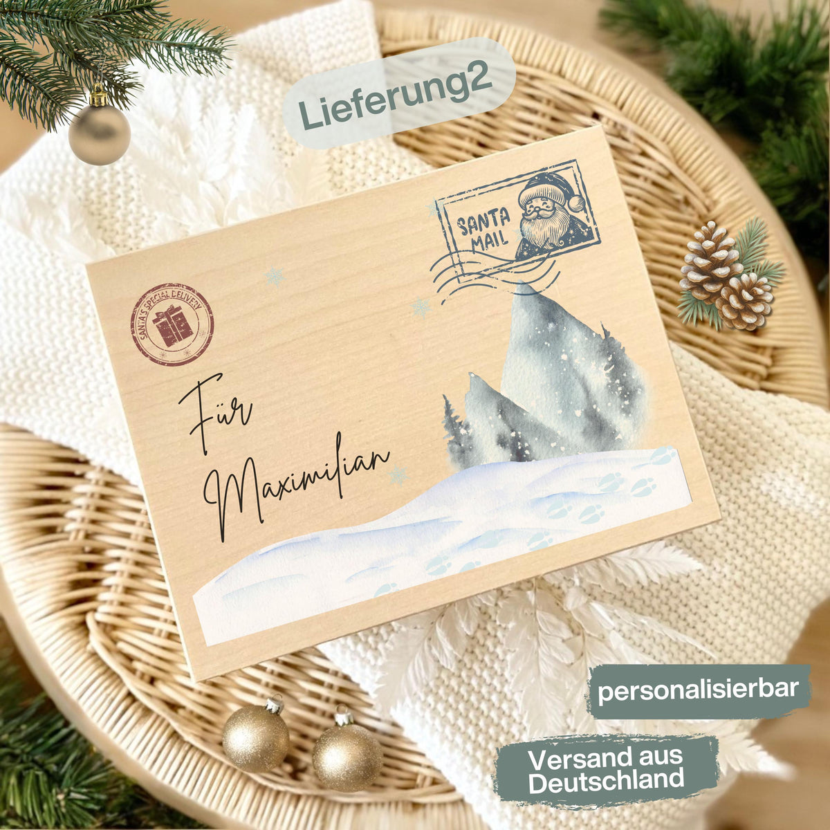 Weihnachtspost vom Nordpol – personalisierte Holzkiste mit Namen als originelle Geschenkbox Weihnachten. Diese Holz Adventskiste bietet Platz für Geschenke, Süßigkeiten oder kleine Überraschungen. Ein besonderes Weihnachtsgeschenk für Kinder oder Erwachsene, liebevoll graviert und nachhaltig gefertigt. Perfekt für alle, die eine hochwertige Weihnachtsbox aus Holz mit Namen suchen, um ihre Geschenke kreativ und festlich zu präsentieren. Weihnachtsbox Geschenkbox Adventskiste ohne Inhalt