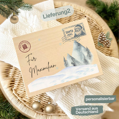 Weihnachtspost vom Nordpol – personalisierte Holzkiste mit Namen als originelle Geschenkbox Weihnachten. Diese Holz Adventskiste bietet Platz für Geschenke, Süßigkeiten oder kleine Überraschungen. Ein besonderes Weihnachtsgeschenk für Kinder oder Erwachsene, liebevoll graviert und nachhaltig gefertigt. Perfekt für alle, die eine hochwertige Weihnachtsbox aus Holz mit Namen suchen, um ihre Geschenke kreativ und festlich zu präsentieren. Weihnachtsbox Geschenkbox Adventskiste ohne Inhalt
