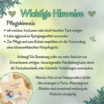 Personalisierte Adventskiste aus Holz mit Namen – hochwertige DIY Adventskalender-Holzkiste Weihnachten zum Selbstbefüllen. Diese nachhaltige Holzbox ohne Inhalt ist ideal für 24 kleine Geschenke, Süßigkeiten, Briefe oder Deko. Perfekt als kreative Geschenkidee Weihnachten für Kinder, Eltern oder Partner. Die Adventskiste Holz personalisiert verbindet Stil, Nachhaltigkeit und persönliche Note. Wiederverwendbar, langlebig und liebevoll ein einzigartiges Weihnachtsgeschenk mit Erinnerungswert.
