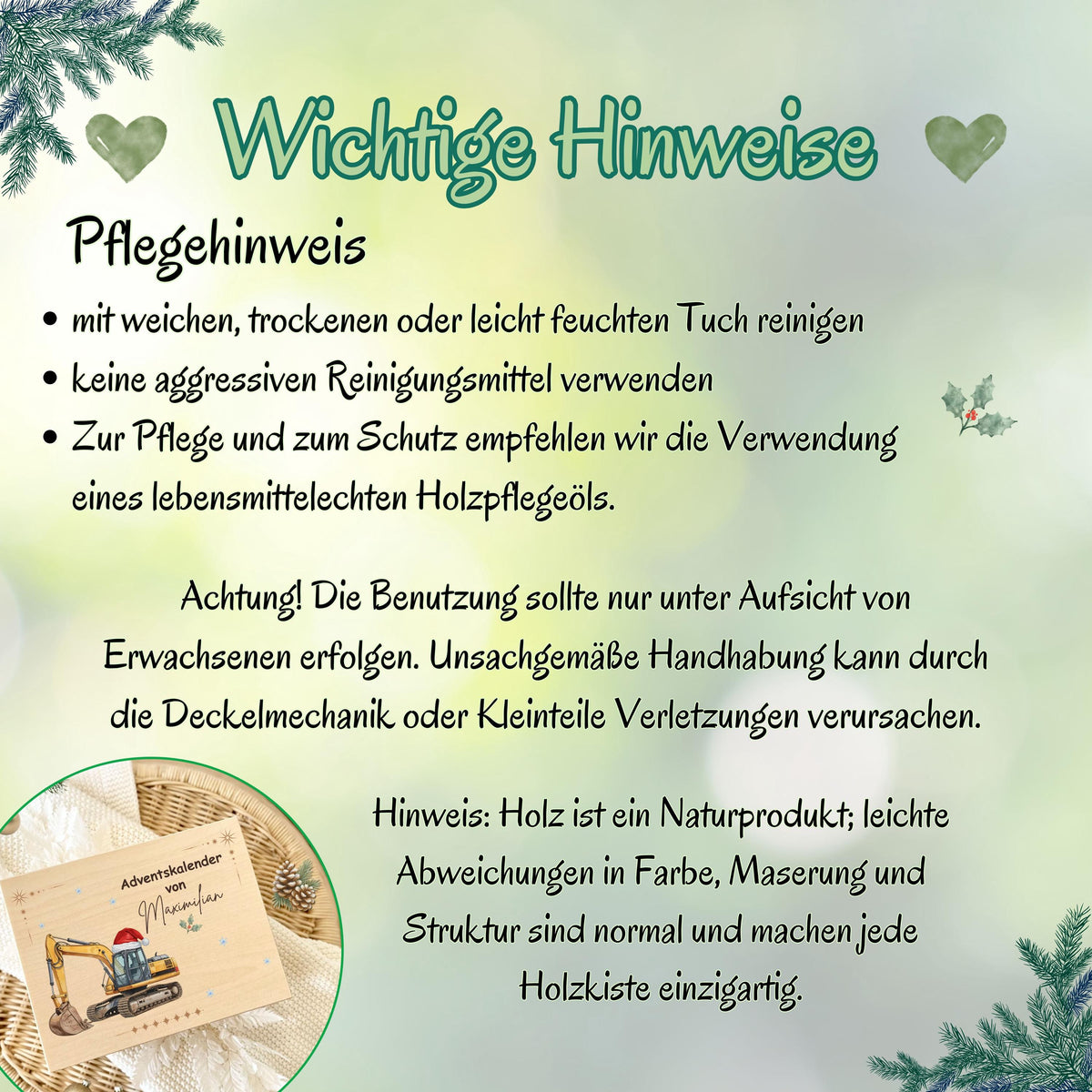 Personalisierte Adventskiste Holz mit Namen – edler Adventskalender ohne Inhalt zum Selbstbefüllen. Diese hochwertige Holzkiste Weihnachten ist robust, wiederverwendbar und dekorativ. Perfekt als DIY-Adventskalender Holz für Kinder, Eltern oder Partner. Mit Platz für 24 Geschenke und nachhaltiger Fertigung ist sie eine zeitlose Alternative zu klassischen Adventskalendern. Adventskiste Holz personalisiert – einzigartig, langlebig und liebevoll gestaltet. Geschenkbox Holz Weihnachten Advent