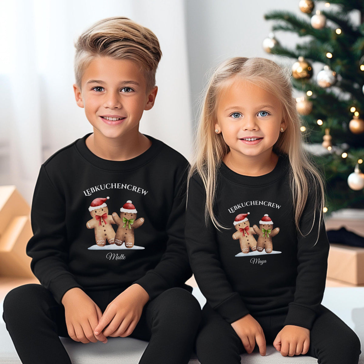 Familienoutfit Weihnachten Lebkuchencrew | Partnerlook Eltern Kinder Baby personalisiert Weihnachtspullover, Shirt & Body Geschwisteroutfit