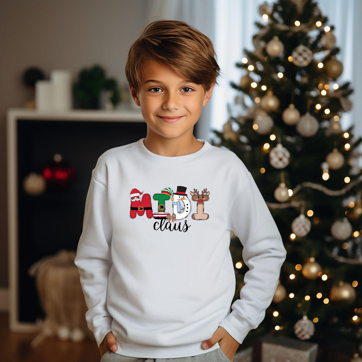 Weihnachtspullover mit bunten Buchstaben für die ganze Familie – personalisierbar mit „Papa Claus“, „Mama Claus“, „Mini Claus“ u.a. Ideal als Familienoutfit zu Weihnachten, Geschwister-Outfit oder Matching-Look für Heiligabend. Perfekt für Weihnachtsfotos, festliche Anlässe oder als Geschenkidee. Liebevoll gestaltetes Design mit Rentier, Schneemann, Weihnachtsmann und Details auf – für Eltern Kinder und Babys. Partnerlook Weihnachten, Familienlook Weihnachten personalisierbares Weihnachtsoutfit.