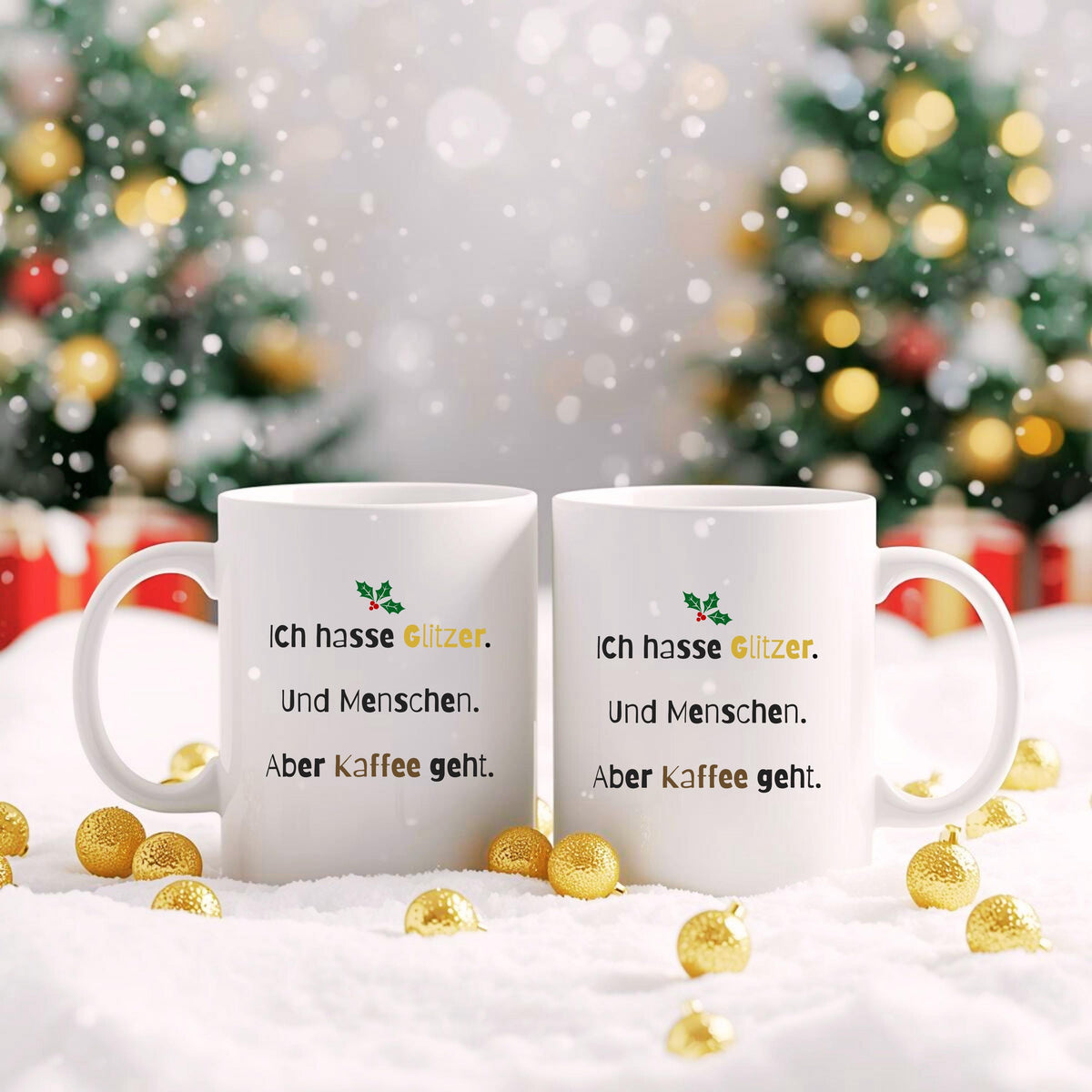 Lustige Anti-Weihnachten Tasse aus Keramik mit schwarzem Schriftzug „Ich hasse Glitzer. Und Menschen. Aber Kaffee geht.“ – originelles Weihnachtsgeschenk für Kaffee-Liebhaber, Weihnachtsmuffel und Kolleginnen mit trockenem Humor. Perfekt als witzige Nikolausidee, Geschenk für die Kollegin, Glühweintasse, witziges Wichtelgeschenk oder kleine Geschenkidee zu Weihnachten. Für alle, die Weihnachten nicht feiern, aber Kaffee lieben – ideal als Becher für Büro, Homeoffice oder Adventskalender.
