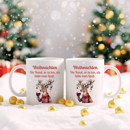 Lustige Anti-Weihnachtstasse mit Spruch | Geschenk Weihnachten Kollegin Freund Familie | Weihnachtsbecher mit Rentier | Wichtelgeschenk