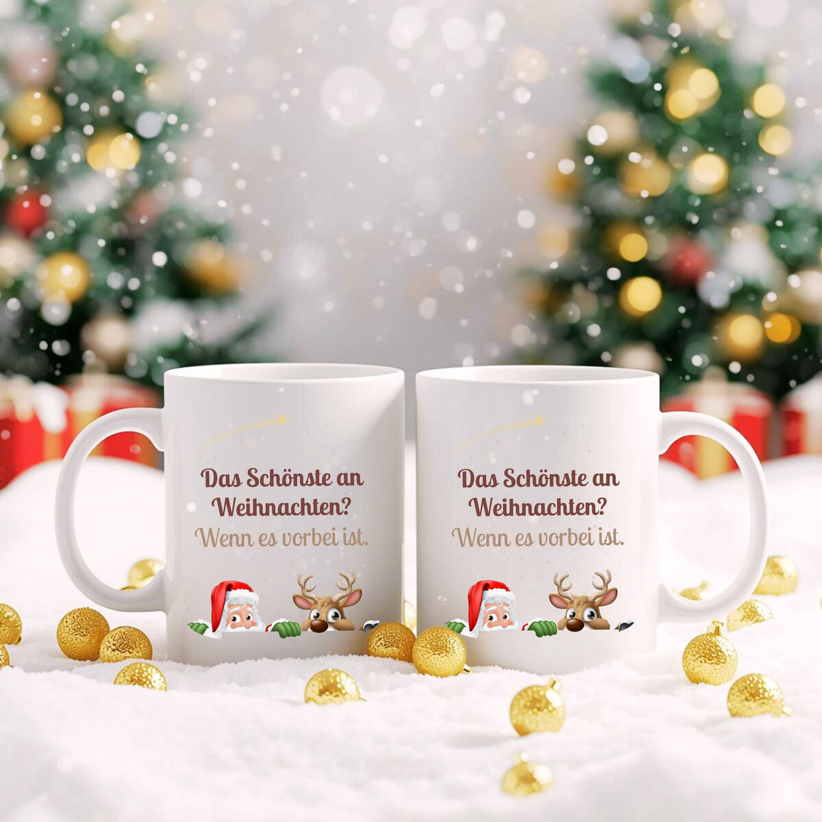 Lustige Anti-Weihnachtstasse mit Spruch „Das Schönste an Weihnachten? Wenn es vorbei ist“. Weihnachtsbecher mit Rentier und Weihnachtsmann-Motiv, Sarkasmus und Humor. Geschenkidee Weihnachten für Freund, Kollegin, Freundin oder Familie. Perfekt als Wichtelgeschenk, Nikolausgeschenk oder kleines Geschenk für Weihnachtsmuffel. Tasse aus hochwertiger Keramik, beidseitig bedruckt. Ideal für Männer und Frauen, Büro oder Zuhause. Statement-Tasse für alle, die Weihnachten liebe geggeiner