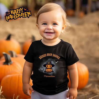 Halloween T-Shirt oder Sweatshirt für Kinder – perfekt für „Süßes oder Saures“! Mit diesem Shirt oder Pullover in Schwarz oder Weiß ist dein Kind ideal für Halloween gekleidet. Das niedliche Design eignet sich für Jungen & Mädchen, ob für Halloween-Partys, im Kindergarten oder als besonderes „Mein erstes Halloween“ Outfit. Ideal auch als Langarm Shirt für kühlere Herbsttage. Diese Halloween Kleidung für Kinder ist ein echtes Must-have für kleine Gruselfans und sorgt für schaurig-schöne Momente!