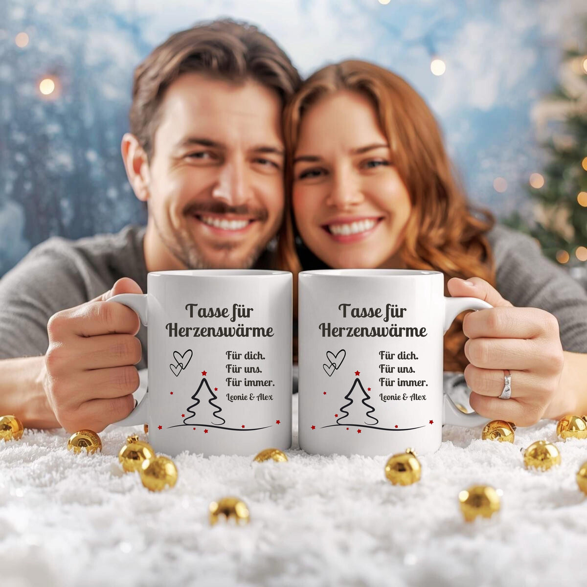 Personalisierte Weihnachtstasse mit Spruch „Tasse für Herzenswärme“ und niedlichem Schneemann-Paar Motiv. Geschenkidee Weihnachten für Paare, Partner, Freundin oder Freund. Wintertasse mit Namen individuell personalisierbar. Keramiktasse Weihnachten für Verliebte oder als romantisches Weihnachtsgeschenk. Lustige Pärchentasse für die Adventszeit, ideal auch als Wichtelgeschenk oder kleine Aufmerksamkeit für den Lieblingsmenschen.