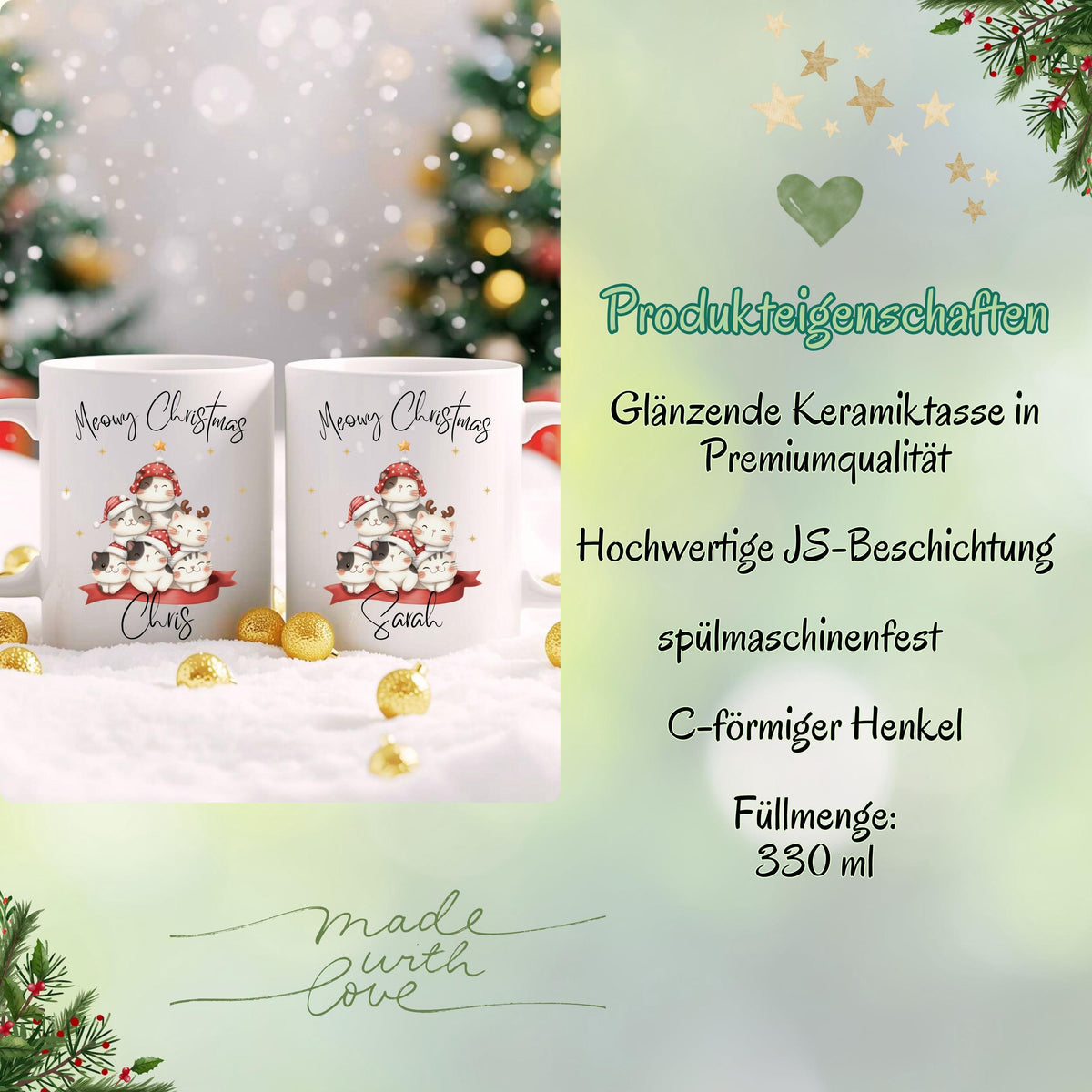 Personalisierte Weihnachtstasse Katzen | Tasse Weihnachten Geschenk mit Name | personalisierte Tasse für Katzenliebhaber | Wintertasse Katze