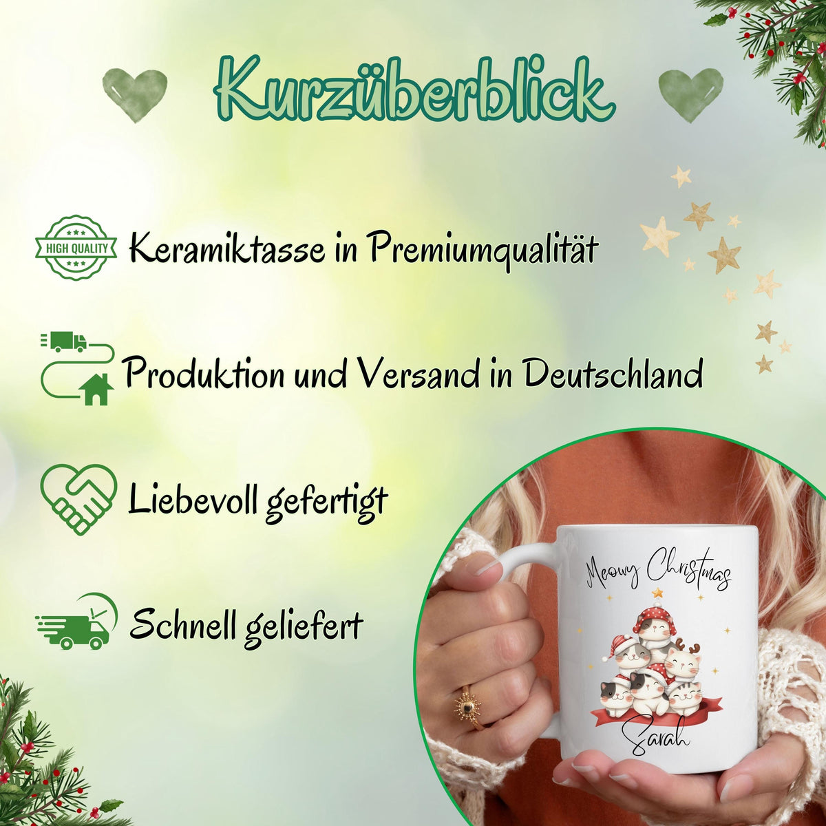 Personalisierte Weihnachtstasse Katzen | Tasse Weihnachten Geschenk mit Name | personalisierte Tasse für Katzenliebhaber | Wintertasse Katze