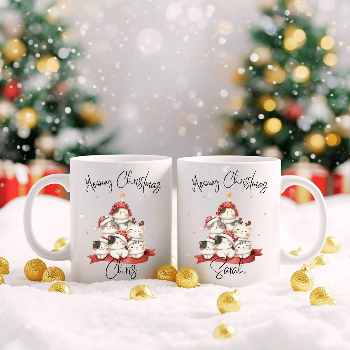 Personalisierte Weihnachtstasse Katzen | Tasse Weihnachten Geschenk mit Name | personalisierte Tasse für Katzenliebhaber | Wintertasse Katze