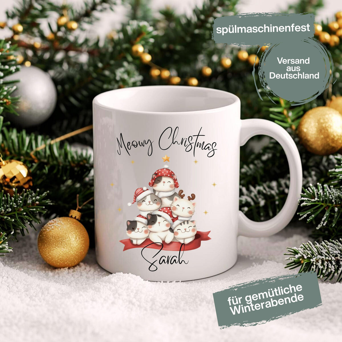 Personalisierte Weihnachtstasse Katzen | Tasse Weihnachten Geschenk mit Name | personalisierte Tasse für Katzenliebhaber | Wintertasse Katze