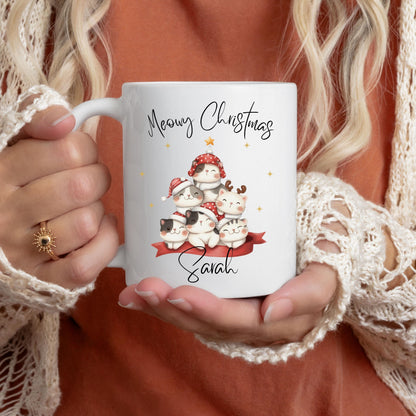 Personalisierte Weihnachtstasse Katzen | Tasse Weihnachten Geschenk mit Name | personalisierte Tasse für Katzenliebhaber | Wintertasse Katze