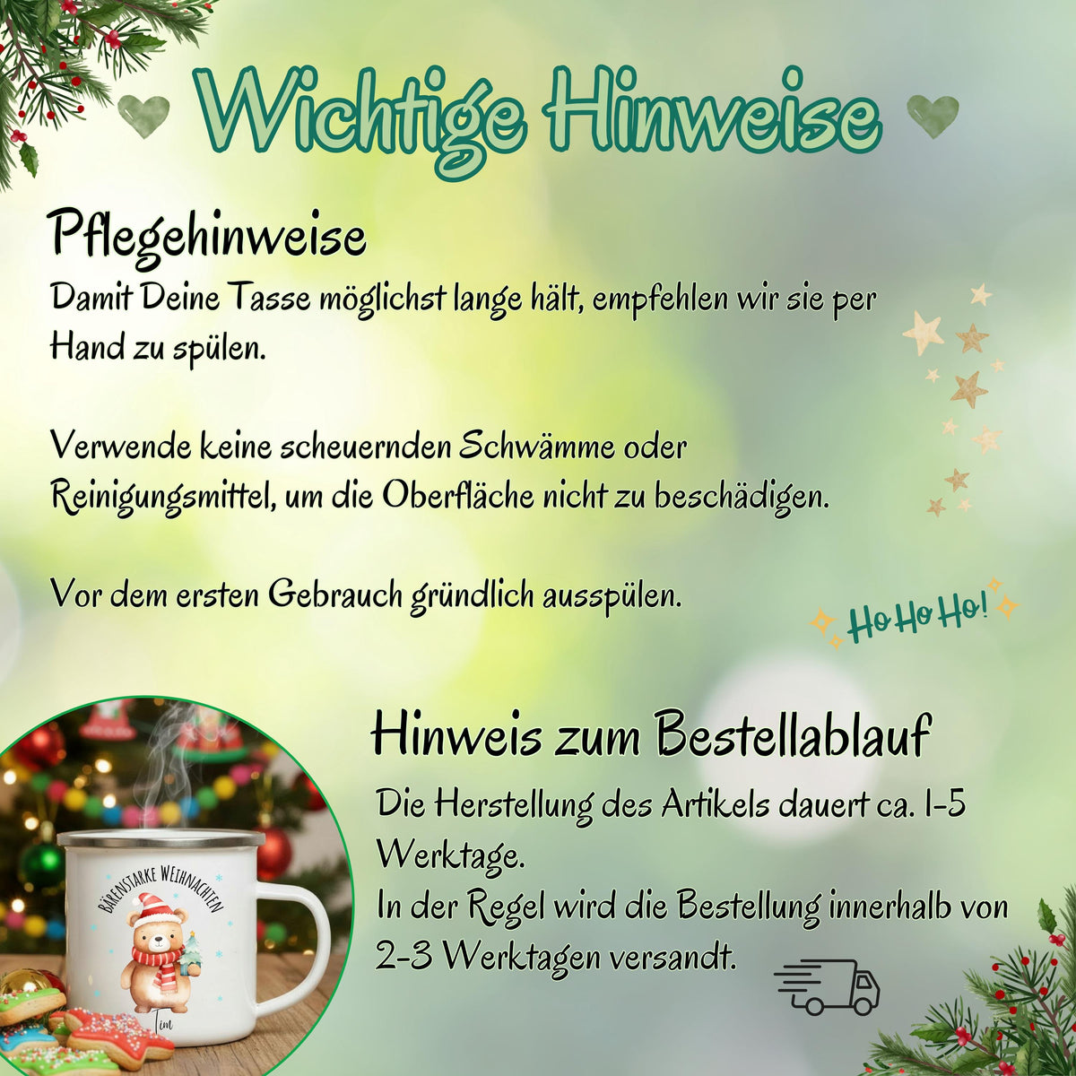 Emailletasse für Kinder zu Weihnachten mit Bären-Motiv und Namen personalisierbar. Die Kindertasse zeigt einen Bären mit Weihnachtsmütze, umgeben von blauen Schneeflocken. Ideal als individuelles Geschenk für Kinder im Advent oder zu Weihnachten. Die Emaille-Tasse ist besonders leicht, robust und perfekt für heiße Getränke wie Kakao, Tee oder Milch. Ein liebevolles Weihnachtsgeschenk mit Namenspersonalisierung für kleine Jungen oder Mädchen – für bärenstarke Wintermomente mit Herz.