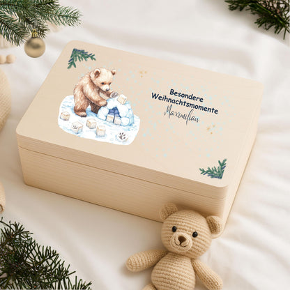 Geschenkbox Weihnachten Holz | Weihnachtskiste personalisiert | Holzbox mit Namen | Weihnachtsüberraschung Kiste zum Befüllen | Adventskiste
