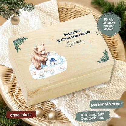 Geschenkbox Weihnachten Holz | Weihnachtskiste personalisiert | Holzbox mit Namen | Weihnachtsüberraschung Kiste zum Befüllen | Adventskiste