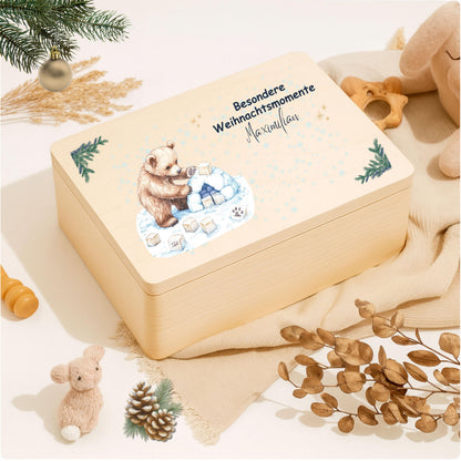 Geschenkbox Weihnachten Holz | Weihnachtskiste personalisiert | Holzbox mit Namen | Weihnachtsüberraschung Kiste zum Befüllen | Adventskiste