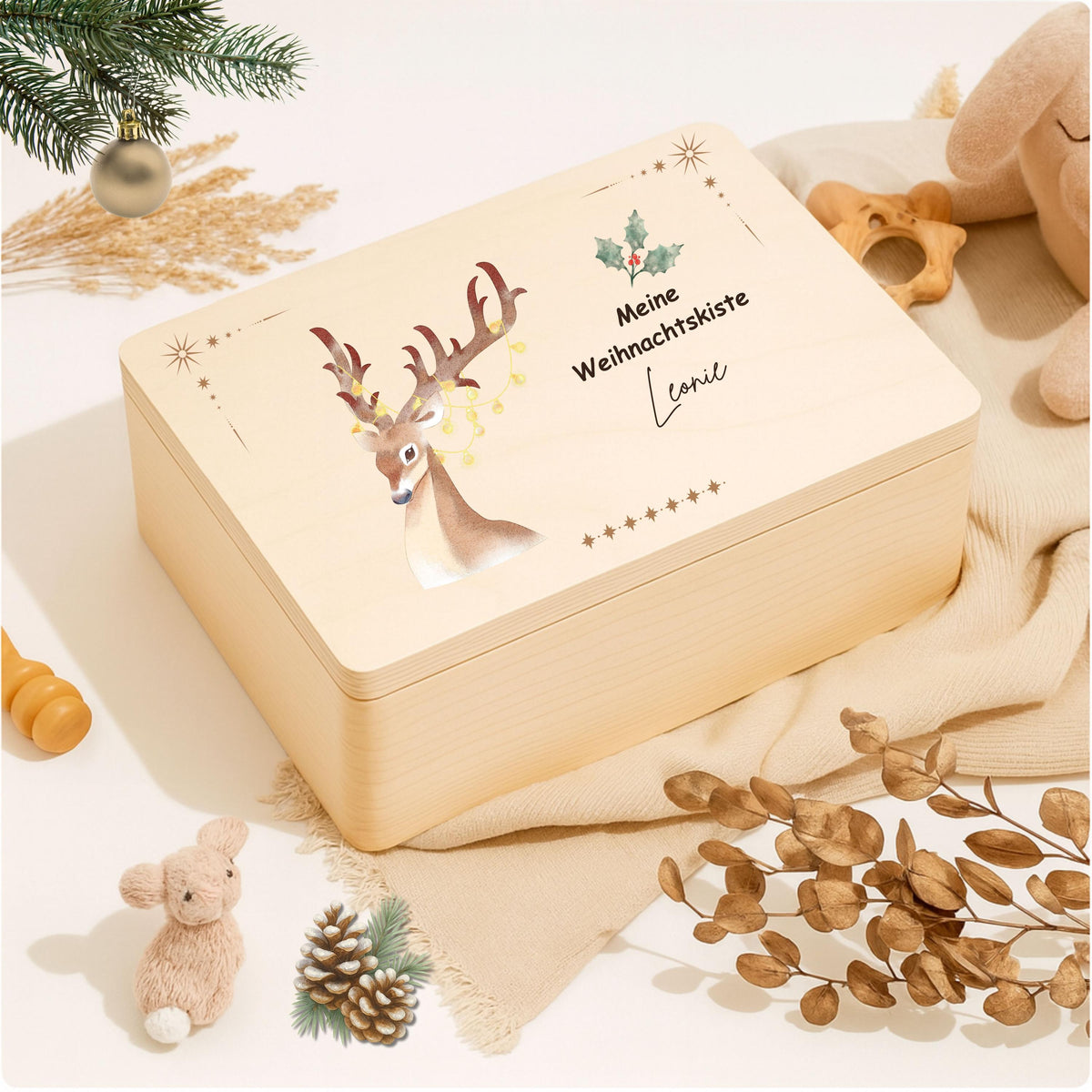 Holzkiste Weihnachten personalisiert | Geschenkbox aus Holz | Weihnachtskiste mit Namen | Adventskalender Kiste zum Befüllen ohne Inhalt