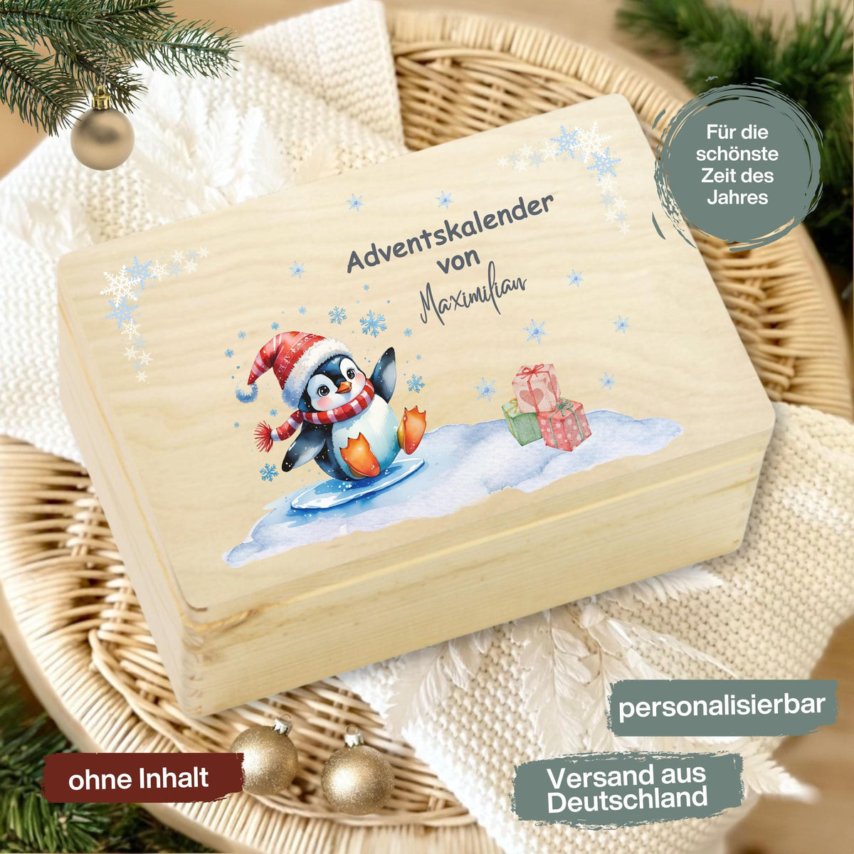 Personalisierte Adventskiste aus Holz mit Namen – hochwertige DIY Adventskalender-Holzkiste Weihnachten zum Selbstbefüllen. Diese nachhaltige Holzbox ohne Inhalt ist ideal für 24 kleine Geschenke, Süßigkeiten, Briefe oder Deko. Perfekt als kreative Geschenkidee Weihnachten für Kinder, Eltern oder Partner. Die Adventskiste Holz personalisiert verbindet Stil, Nachhaltigkeit und persönliche Note. Wiederverwendbar, langlebig und liebevoll ein einzigartiges Weihnachtsgeschenk mit Erinnerungswert.