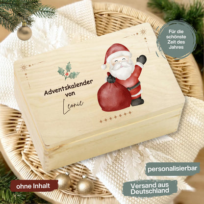 Wiederverwendbare Adventskiste Holz personalisiert mit Namen – nachhaltige Adventskalender-Kiste Weihnachten ohne Inhalt. Ideal für Familien, die eigene Rituale schaffen möchten. Diese Holzkiste kann jedes Jahr neu befüllt werden – mit Süßigkeiten, Briefen oder kleinen Überraschungen. DIY-Adventskalender Holz personalisiert, stabil und hochwertig verarbeitet. Eine stilvolle Adventskiste Holz, die Tradition, Nachhaltigkeit und Individualität vereint Adventskiste Adventskalender zum Selbstbefüllen