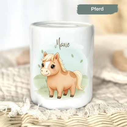 Spardose Tiere personalisiert mit Namen | Kinderspardose Bauernhof | Geschenk Geburt Taufe Geburtstag Weihnachten