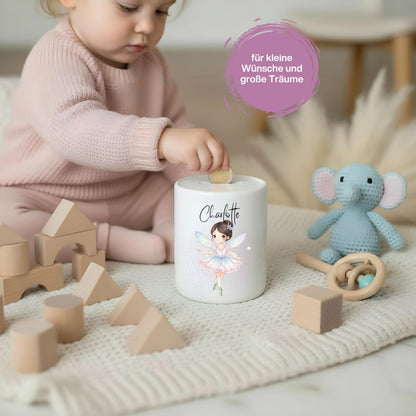 Spardose Mädchen personalisiert mit Namen | Kinderspardose Einhorn Prinzessin | Geschenk Geburt Taufe Geburtstag
