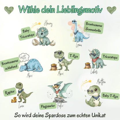 Spardose Dino personalisiert mit Namen | Kinderspardose Dinosaurier | Geschenk Geburt