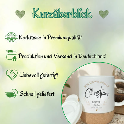 Papa Tasse personalisiert mit Namen | Korktasse Papa Geschenk Geburtstag Weihnachten