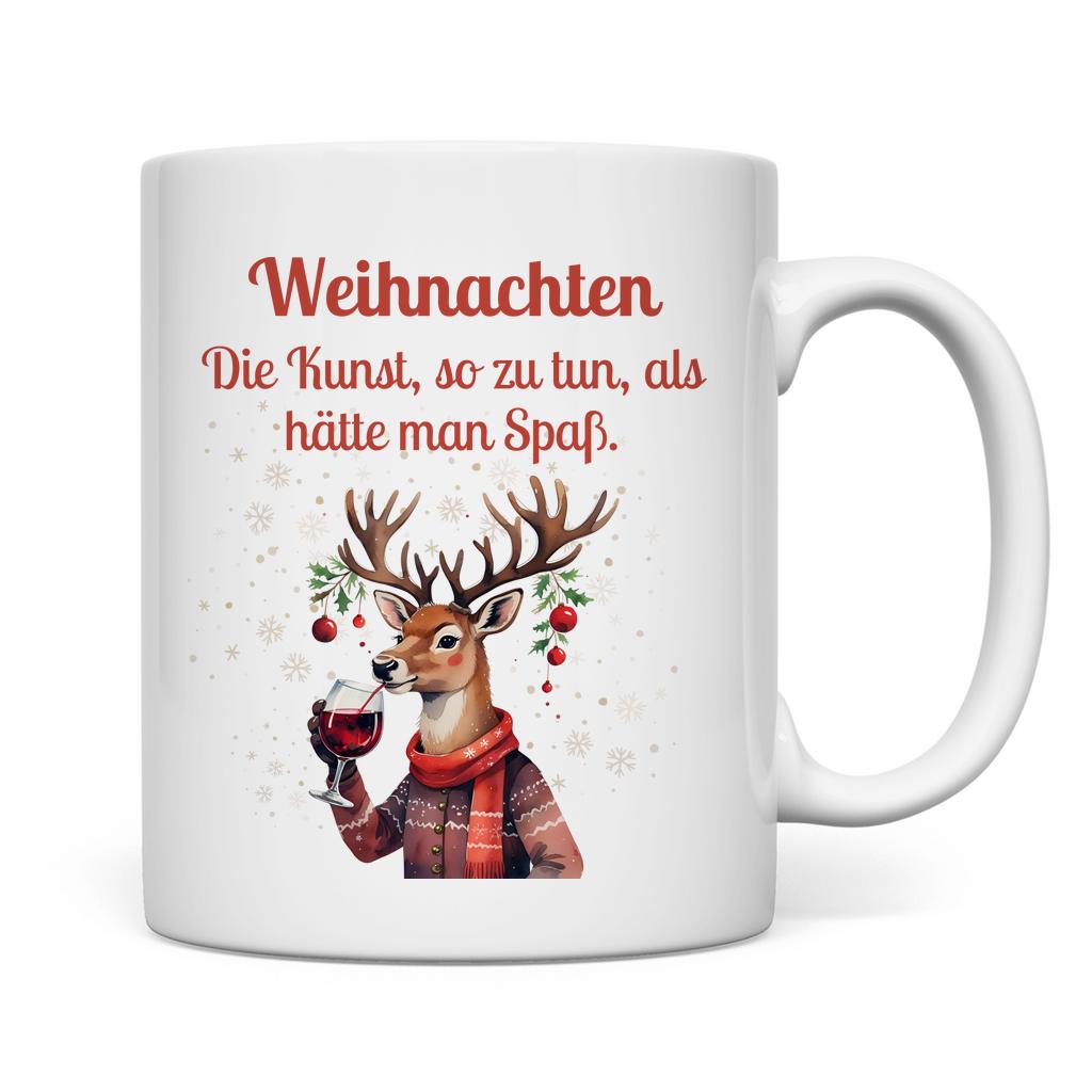 Lustige Anti-Weihnachtstasse mit Spruch | Geschenk Weihnachten Kollegin Freund Familie | Weihnachtsbecher mit Rentier | Wichtelgeschenk