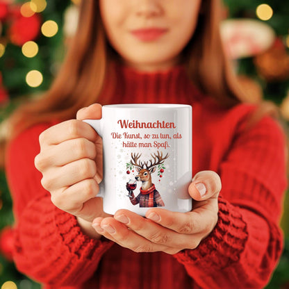 Lustige Anti-Weihnachtstasse mit Spruch | Geschenk Weihnachten Kollegin Freund Familie | Weihnachtsbecher mit Rentier | Wichtelgeschenk