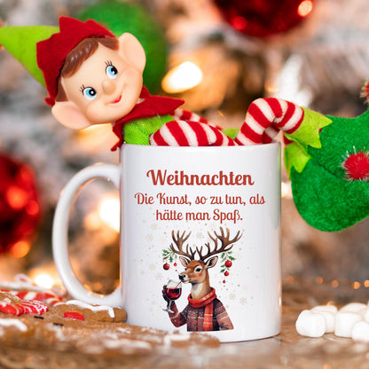 Lustige Anti-Weihnachtstasse mit Spruch | Geschenk Weihnachten Kollegin Freund Familie | Weihnachtsbecher mit Rentier | Wichtelgeschenk