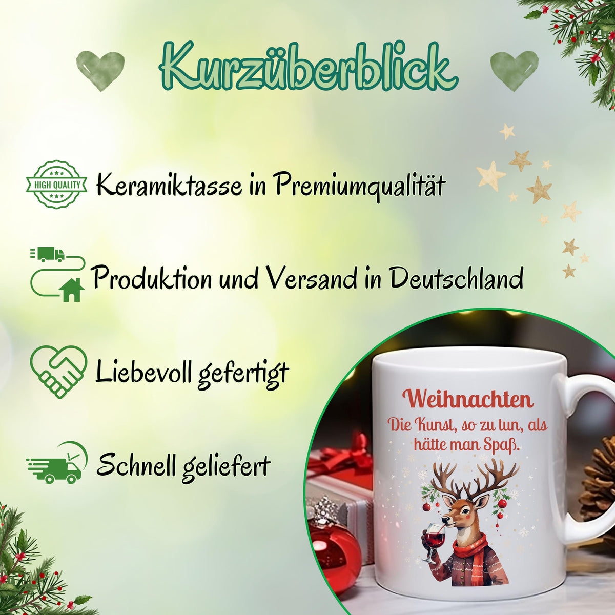 Lustige Anti-Weihnachtstasse mit Spruch | Geschenk Weihnachten Kollegin Freund Familie | Weihnachtsbecher mit Rentier | Wichtelgeschenk