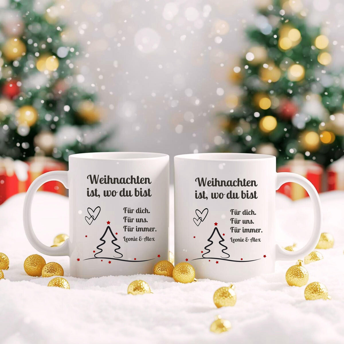 Romantische Weihnachtstasse mit Spruch „Weihnachten ist, wo du bist“ und Wunschname. Personalisierte Tasse für Paare, Partner, Freundin oder Freund. Geschenkidee Weihnachten mit Herz für Verliebte oder als liebevolle Aufmerksamkeit in der Adventszeit. Hochwertig bedruckte Keramiktasse mit modernem, schlichtem Design. Perfekt als Wichtelgeschenk, Nikolausüberraschung oder kleines Weihnachtsgeschenk mit emotionaler Botschaft.