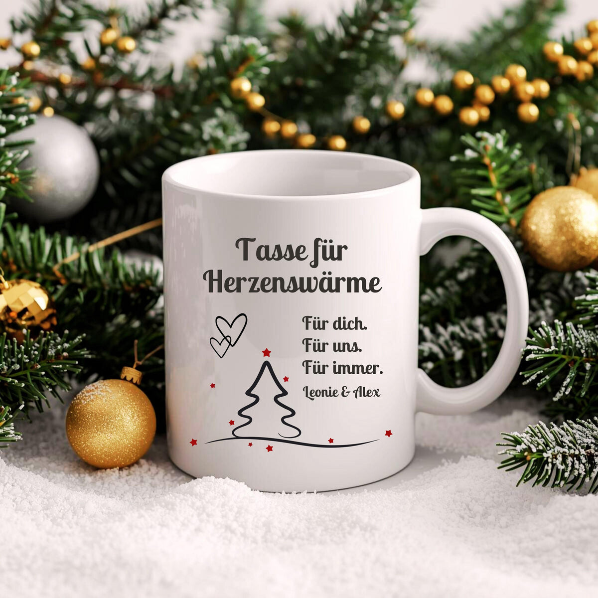 Personalisierte Weihnachtstasse mit Spruch „Tasse für Herzenswärme“ und niedlichem Schneemann-Paar Motiv. Geschenkidee Weihnachten für Paare, Partner, Freundin oder Freund. Wintertasse mit Namen individuell personalisierbar. Keramiktasse Weihnachten für Verliebte oder als romantisches Weihnachtsgeschenk. Lustige Pärchentasse für die Adventszeit, ideal auch als Wichtelgeschenk oder kleine Aufmerksamkeit für den Lieblingsmenschen.