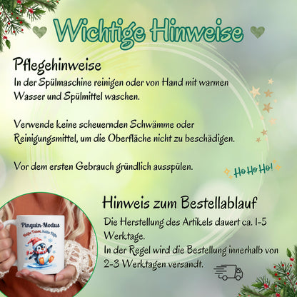 Lustige Weihnachtstasse mit Pinguin-Motiv und Spruch „Heiße Tasse, kalte Flosse“ – ideales Weihnachtsgeschenk für Kollegin, Freund, Freundin oder Familie. Wintertasse mit niedlichem Pinguin im Schnee, perfekt für Weihnachten, Wichtelgeschenk, Büro, Homeoffice oder als Geschenkidee für die Adventszeit. Hochwertiger Druck, witziges Design, liebevoll gestaltet. Geschenk Weihnachten, Tasse mit Spruch, Geschenkidee Weihnachten, Tasse Winter, Christmas Mug, Tasse mit Pinguin, kleines Geschenk.