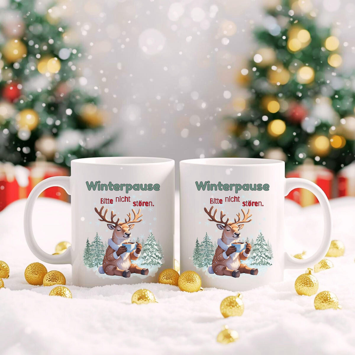 Lustige Weihnachtstasse mit Rentier-Motiv und Spruch „Winterpause – Bitte nicht stören“ als originelles Weihnachtsgeschenk für Männer, Frauen, Kollegin, Kollegen, Freund oder Freundin. Wintertasse aus Keramik mit Weihnachtsmotiv – ideal als Geschenkidee Weihnachten, Wichtelgeschenk, Nikolausgeschenk oder kleines Geschenk für die Adventszeit. Perfekt als Glühweintasse, Kaffeetasse oder Teetasse für Büro oder Zuhause. Hochwertiger Druck, beidseitig bedruckt, spülmaschinengeeignet.