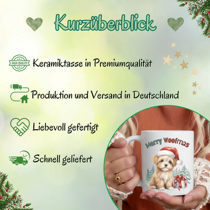 Lustige Weihnachtstasse mit Hund und Spruch „Merry Woofmas“ – perfekte Geschenkidee für Hundefreunde, Hundeeltern oder Tierliebhaber zu Weihnachten. Hochwertiger Keramikbecher mit süßem Hundemotiv und Weihnachtsmütze – ideal als Wintertasse für Kaffee, Tee oder Kakao. Tasse als liebevolles Weihnachtsgeschenk für Kollegin, Freundin, Familie oder als Wichtelgeschenk. Spülmaschinenfest und nachhaltig in Deutschland bedruckt – ideal für Hundebesitzer:innen mit Humor. Tasse Hundliebhaber Hundefans