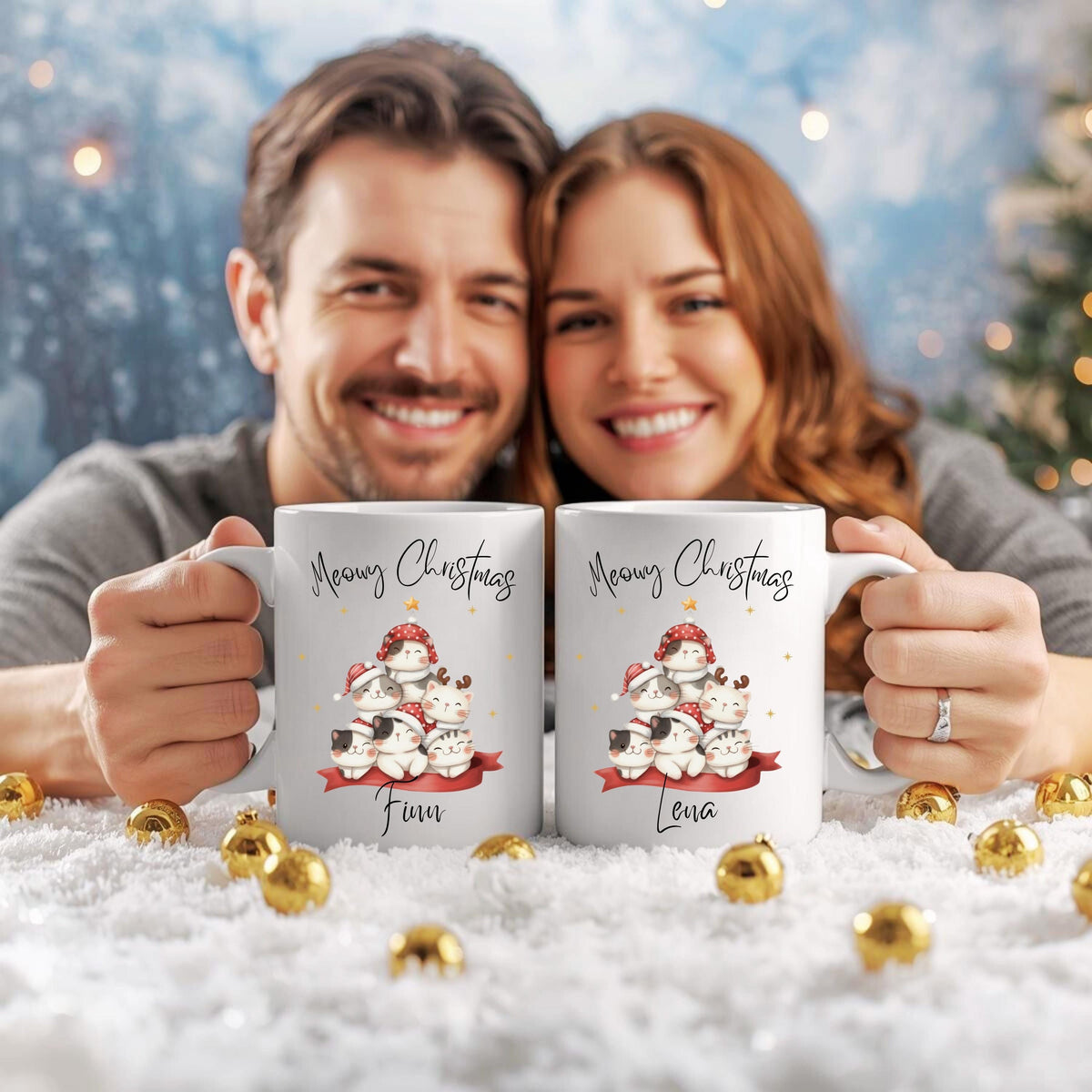 Personalisierte Weihnachtstasse Katzen | Tasse Weihnachten Geschenk mit Name | personalisierte Tasse für Katzenliebhaber | Wintertasse Katze